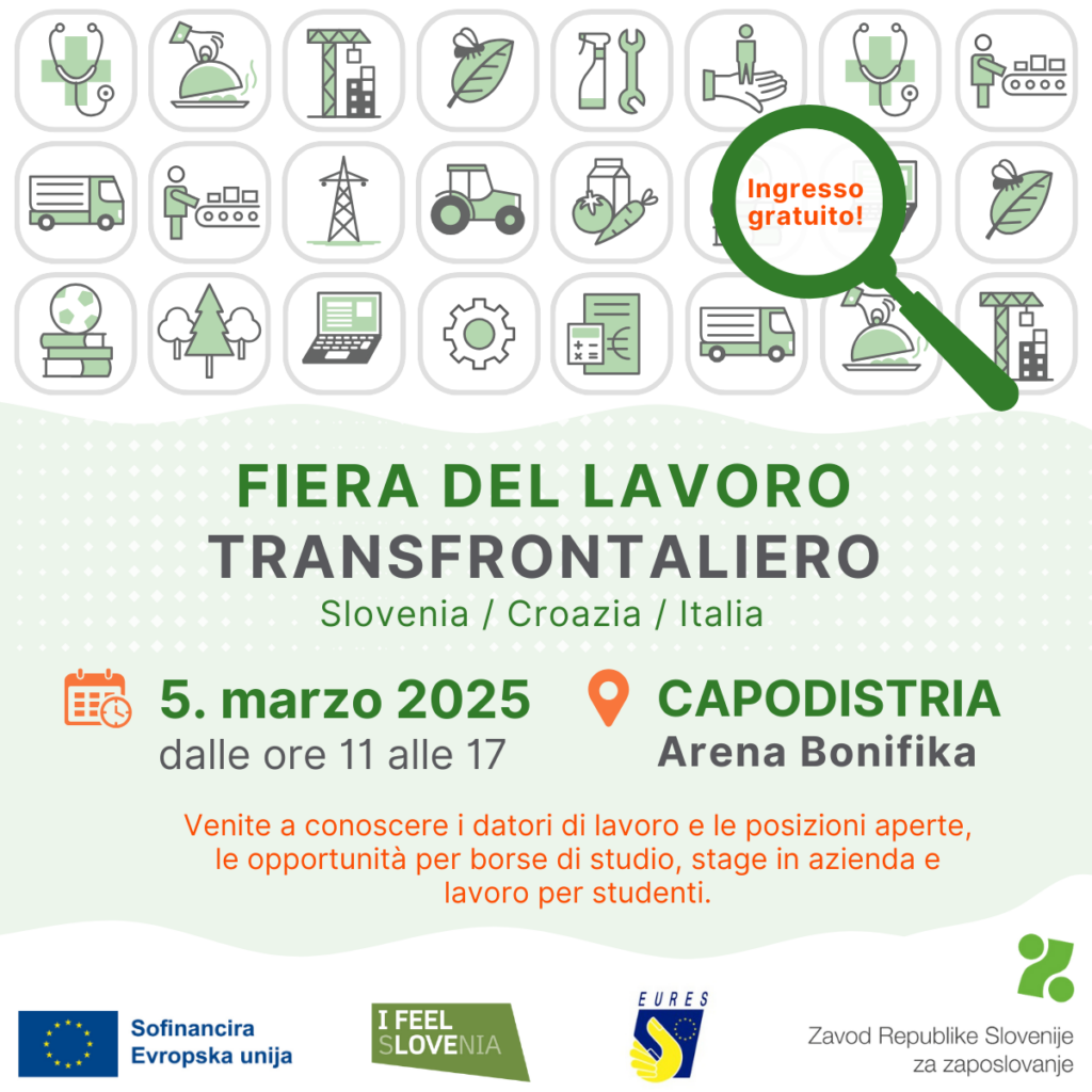 Fiera del lavoro transfrontaliero 5.marzo 2025 dalle 11 alle 17 Capodistria Arena bonifika